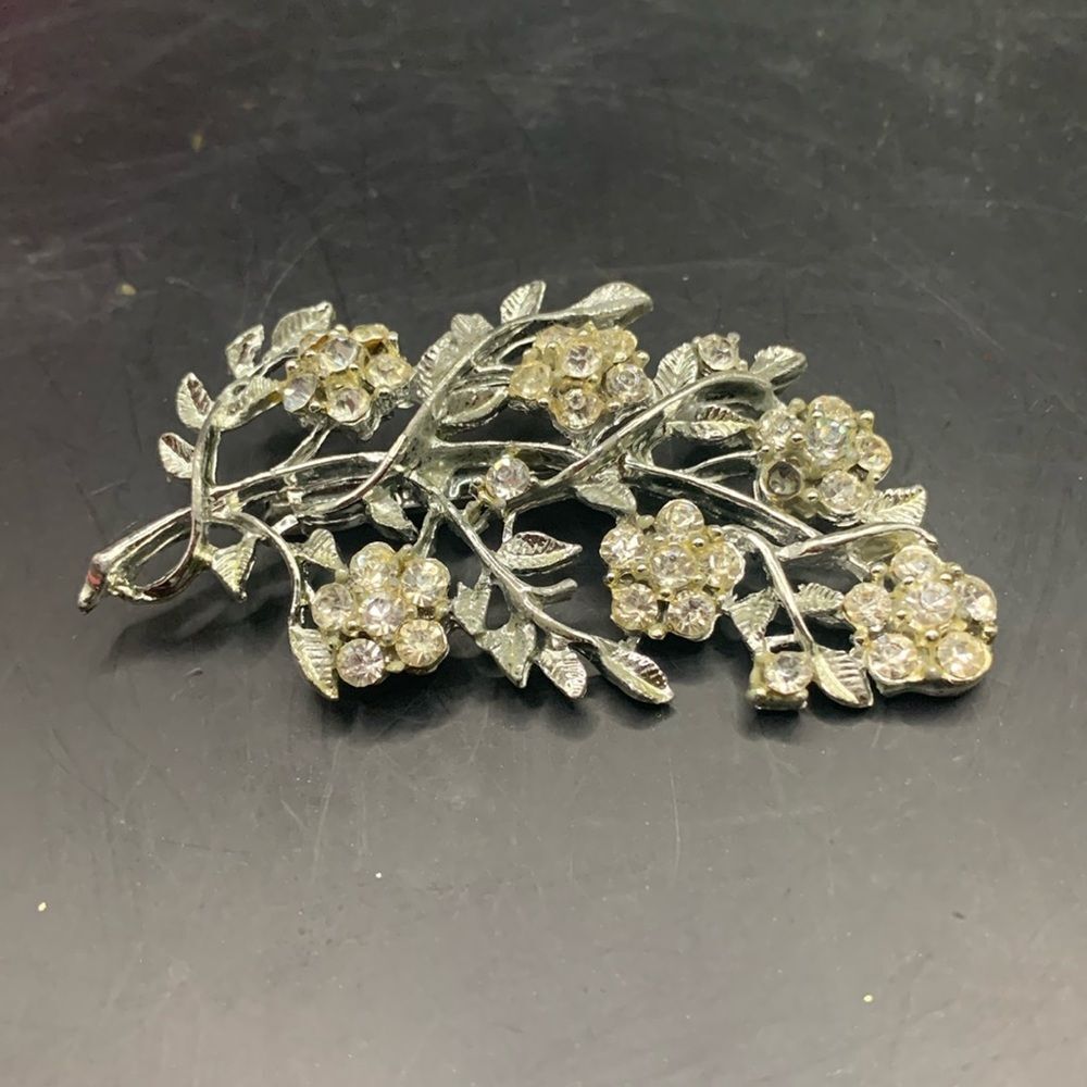 Vintage Silver Branch Rhinestone Flowers